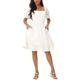 thumbnail image 1 of INSPIRE CHIC Robes d'Été pour Femmes Col Carré Manches Courtes Bouffantes Dos Smocké Volanté Robe Mini Décontractée Blanche m, 1 of 5