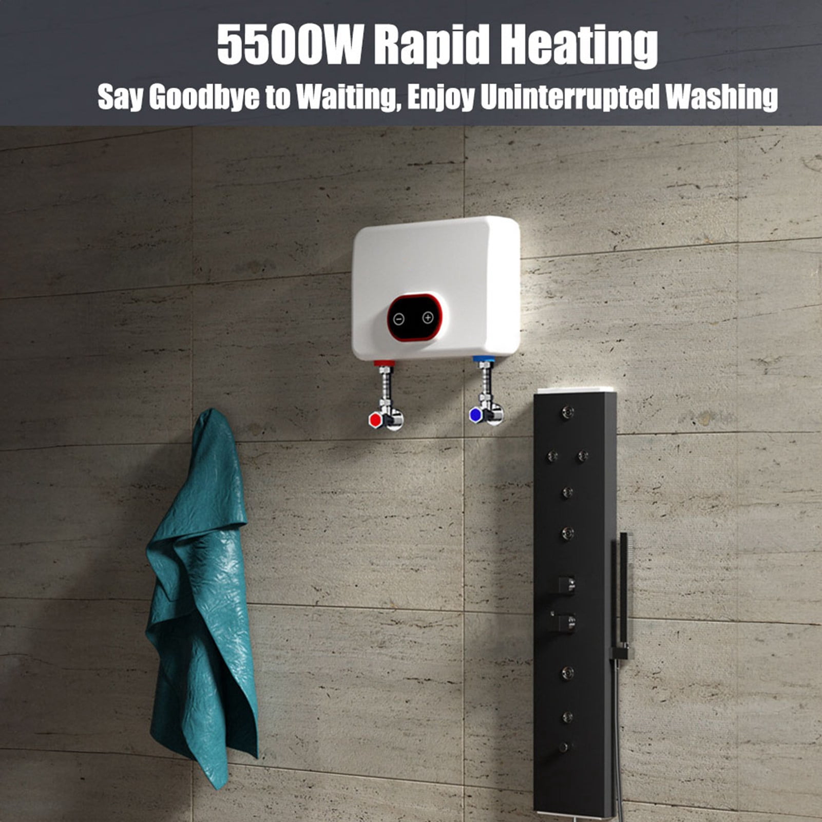 Riousery Instant Electric Tankless Water Heater 5.5kW IPX4 Water Resistant LED Display Thermostatic Control System