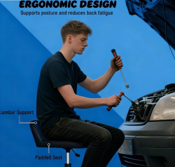 Fabric Accent Chairs, Adjustable Height Rolling Creeper Garage Stool,Tool Tray,Capacity Mechanic Stool, Blue Accent Chairs,Plastic,Steel Modern Accent Chairs