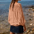 thumbnail image 3 of enyan Women's Short Sleeve Summer Cardigan V-Neck Button up Lightweight Hollow Out Sweater Cardigans Shrug（Khaki,One Size）, 3 of 4