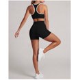 thumbnail image 4 of PISONIC Women 2 Piece Color Block Workout Set, Double Strap Racerback Sports Bra & High Waist Butt Lifting Biker Shorts, Summer Breathable Yoga Gym Activewear Outfit, 4 of 6