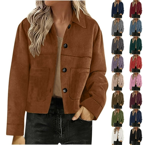 Womens Winter Coats Plus Size, Women's Solid Color Fashion Jacket Leather Coat Deerskin Velvet Temperament Neck Short Coat, Coffee-S