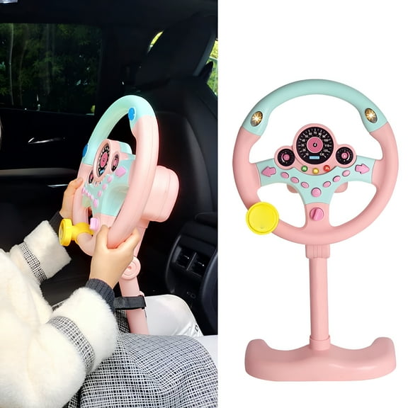 BESTSKY Passenger Seat Steering Wheel Toy with Music Light Kids Car Driving Simulation Wheel Toddlers Pretend Driving Educational Steering Wheel Boys Girls Gift Green