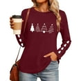 thumbnail image 6 of Christmas Tree Shirt Women Christmas Embroidered Trees Long Sleeve Shirts Gift Xmas Graphic Tee Tops, 6 of 7