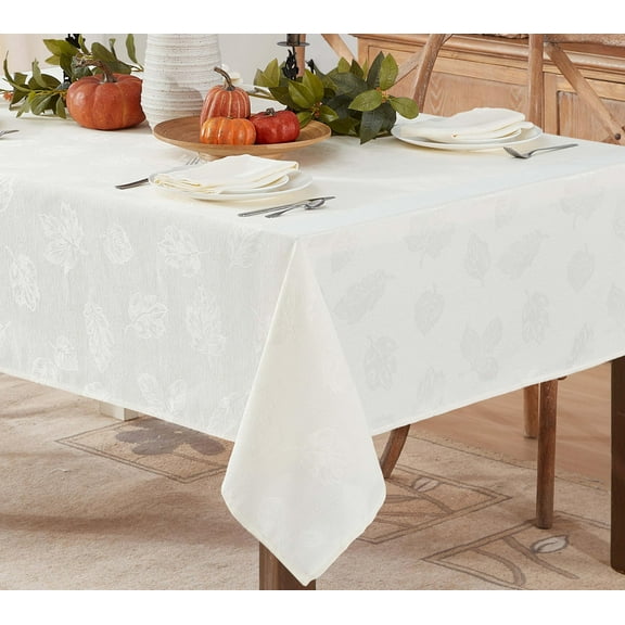 Newbridge Thanksgiving Ivory Tremont Autumn Leaf Damask 52 x 52 inch Square Fabric Tablecloth