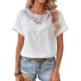 thumbnail image 2 of Hrsba Casual Tops for Women Crew Neck Short Sleeve Solid Color Tee with Lace Soft Stretchy Fabric for Summer Daily Wear, 2 of 6