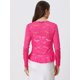 thumbnail image 3 of Cárdigan corto con lazo en la parte delantera para mujer Dobladillo con volantes Top transparente de encaje floral Rosa Caliente XL, 3 of 6
