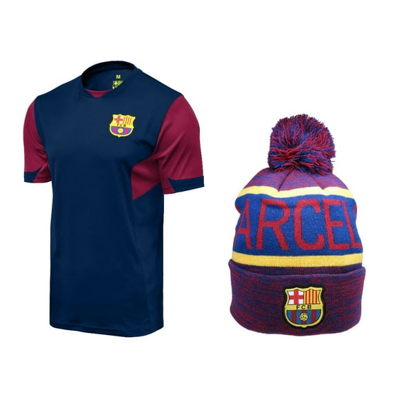 Icon Sports Men FC Barcelona Official Soccer Jersey and Beanie Combo 37 - XL