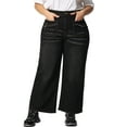 thumbnail image 1 of GRACE & GRANDEUR Pantalones de mezclilla de mujer talla grande de pierna ancha, cintura alta, palazzo desgastado, pantalones casuales de moda con bolsillos 4X Negro, 1 of 8