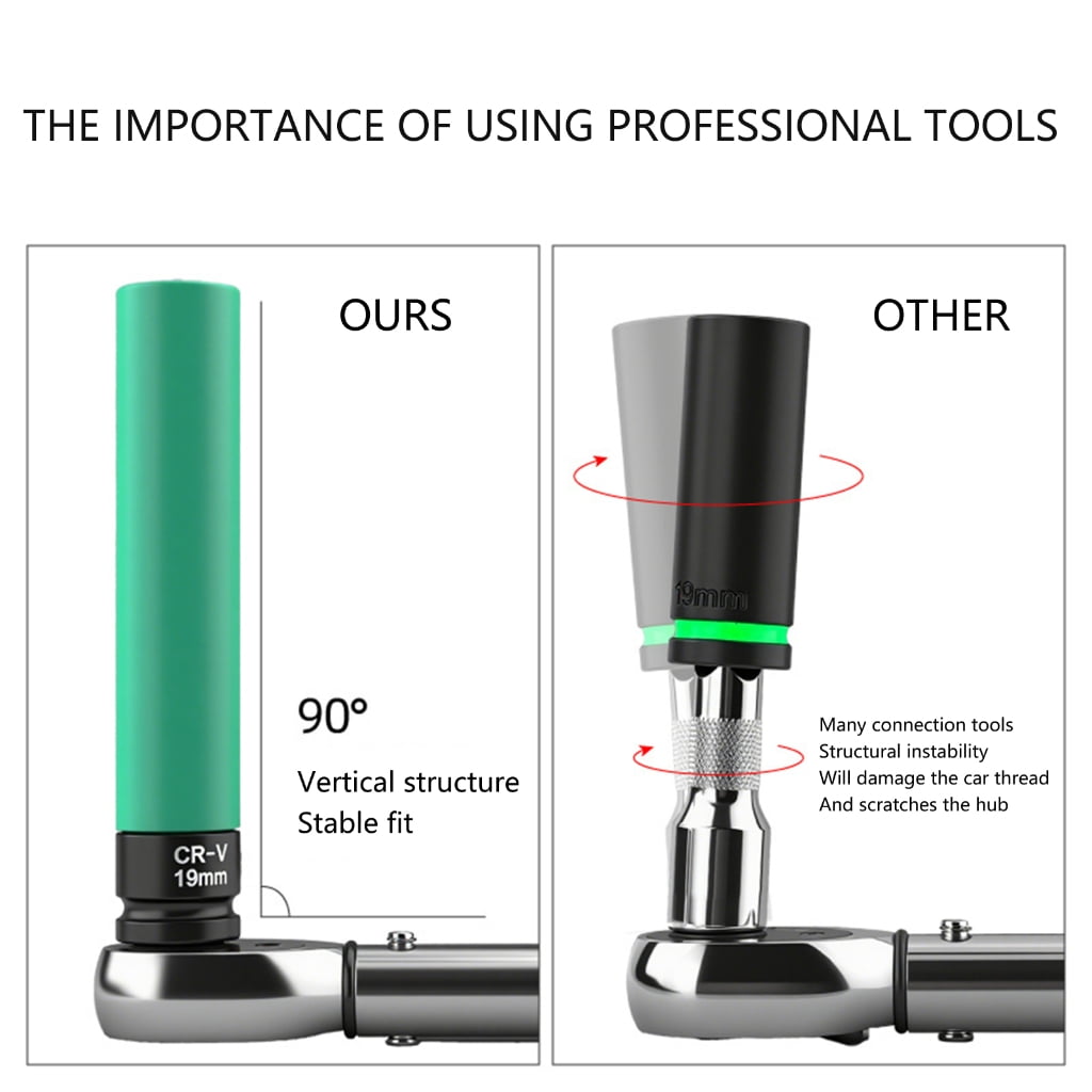 1/2Inch Impact Socket Set Suitable For Tire Removal Alloy Steel Extended Length 17mm 19mm 21mm Socket With Storage Case