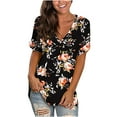 thumbnail image 2 of Herrnalise Women's Classic-Fit 100% Cotton Short-Sleeve T-Shirt Women's Summer T Shirts Short Sleeve Tunic Strappy Print V-Neck Shoulder Tops, 2 of 5