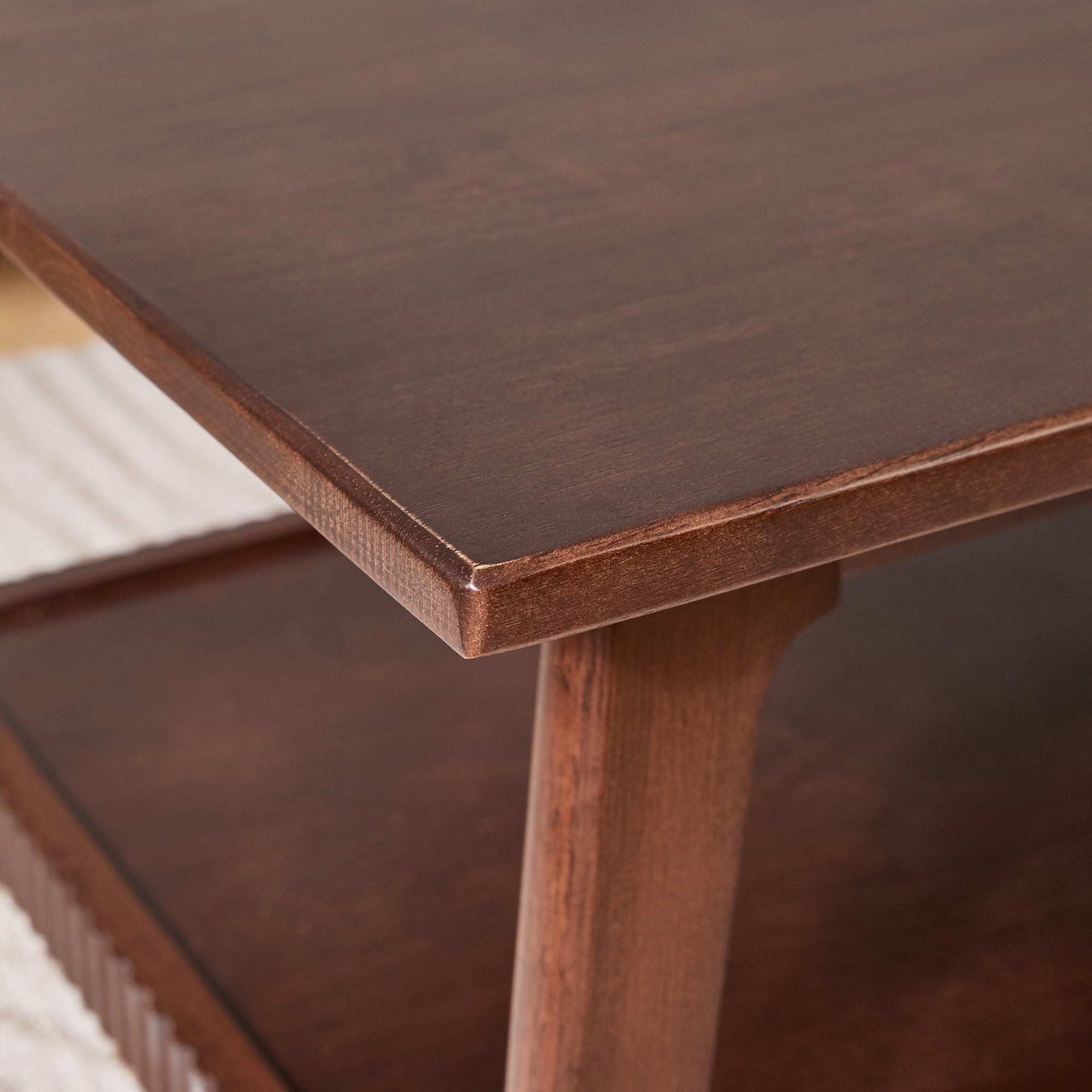 GARITIN Solid Wood End Table, 2-Tier Square Side Table with Storage Shelf, Modern Nightstand Accent Table for Living Room Sofa Couch Side, Walnut