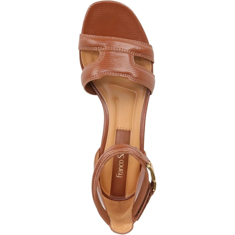 Franco Sarto Women's Nora Ankle Strap Low Block Heel Sandal Cognac