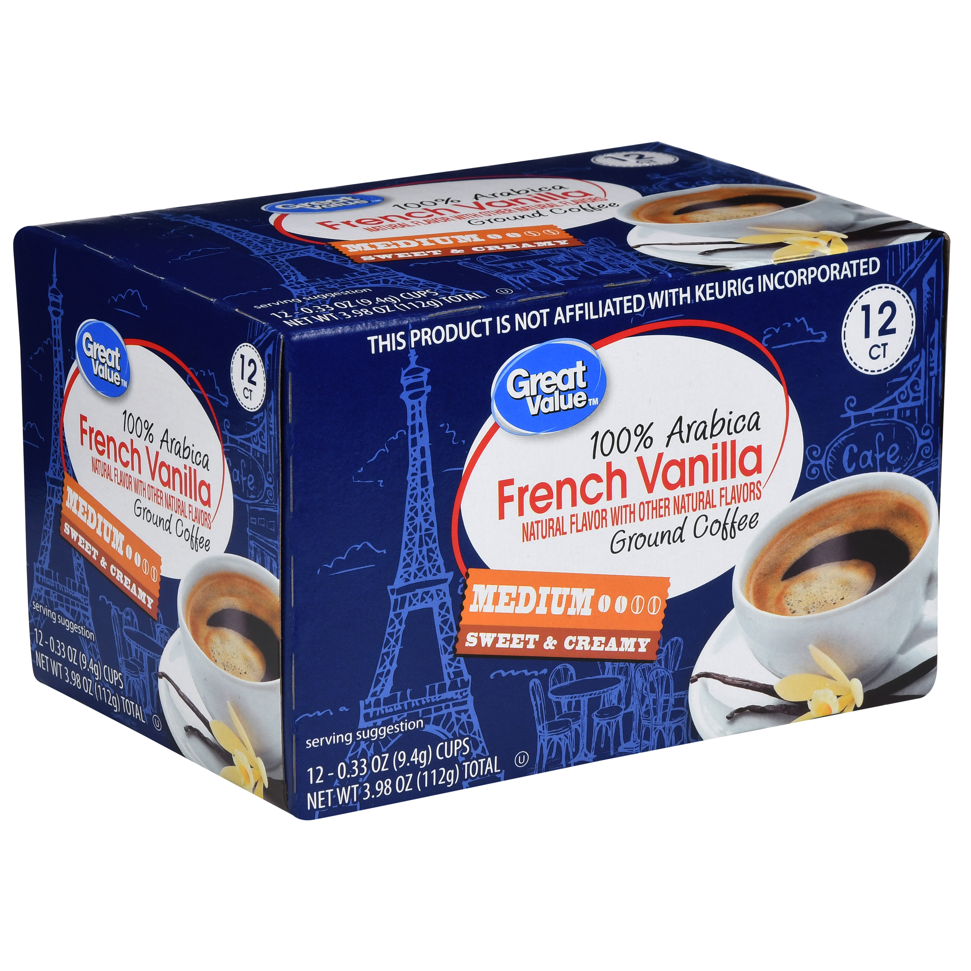 Great Value French Vanilla Ground Coffee Single Serve Cups Light Roast 12 Count Great Value French Vanilla Ground Coffee Single Serve Cups Light Roast 12 Count