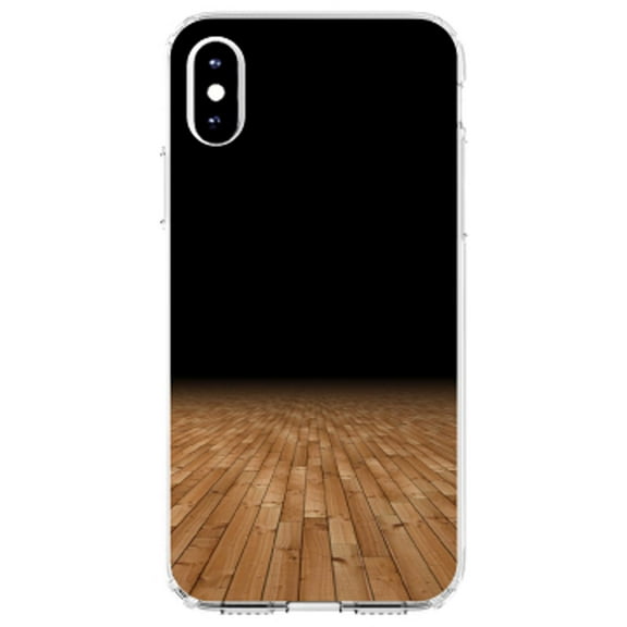 DistinctInk Clear Shockproof Hybrid Case for iPhone XS Max (6.5" Screen) - TPU Bumper, Acrylic Back, Tempered Glass Screen Protector - Basketball Court Floor - Show Your Love of Basketball