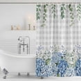 thumbnail image 4 of Blue Flower Waterproof Fabric Shower Curtain,Grey Plaid Hydrangeas Eucalyptus Leaves Waterproof Fabric Shower Curtain for Bathroom Curtains Bathtubs Hotel Shower Curtains with 12 Hooks Standard 60x72, 4 of 8