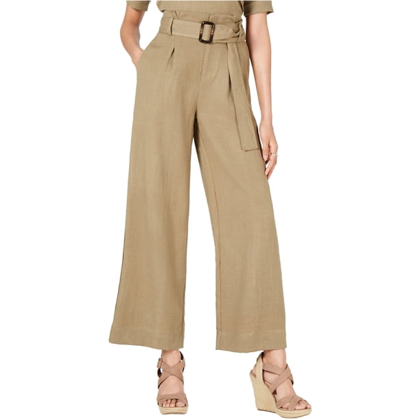 JOA Pantalones de pierna ancha casuales con cinturón para mujer, verde, grande