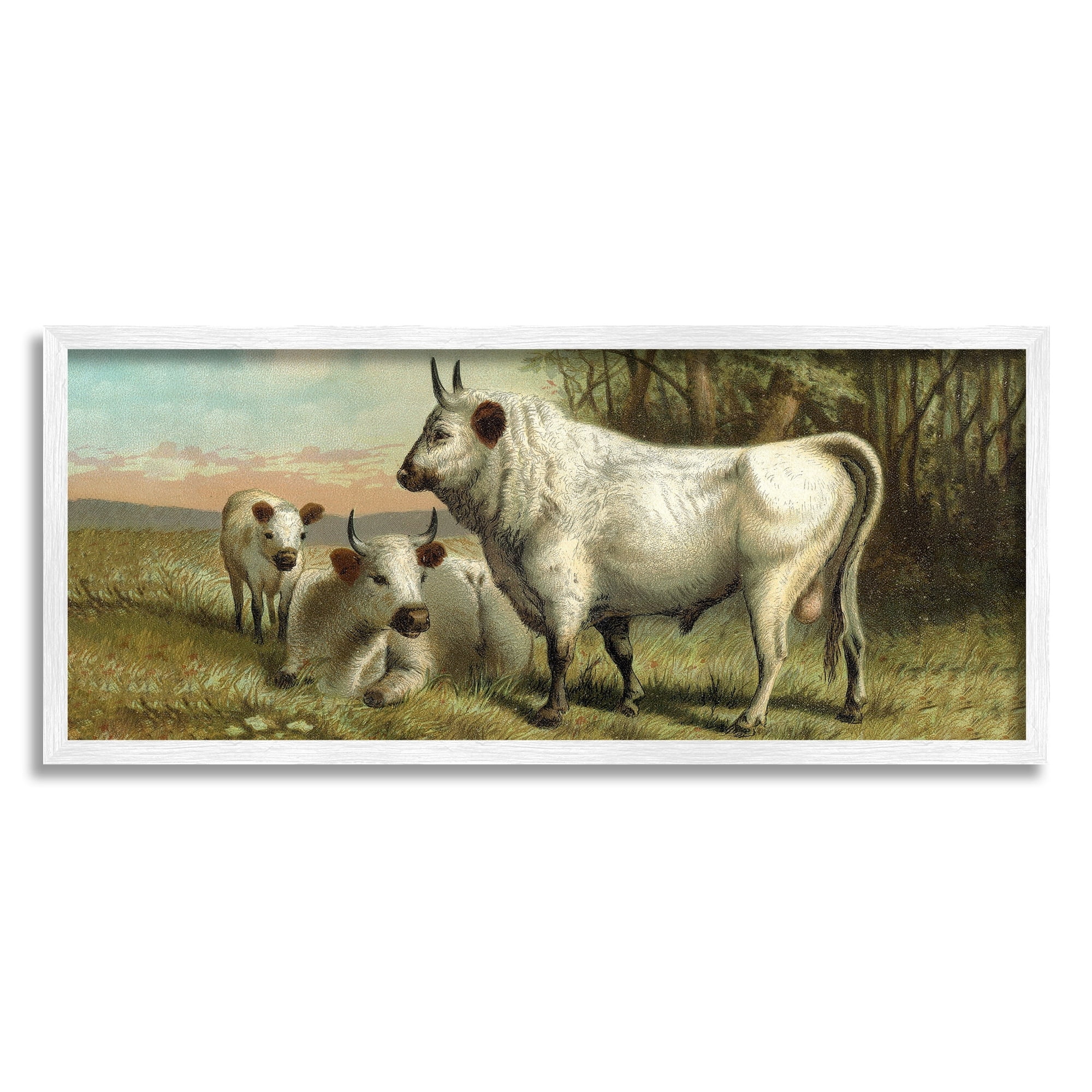 Stupell Industries White Cattle Family Rural Countryside Detailed Painting Painting White Framed Art Print Wall Art, Design by Daphne Polselli