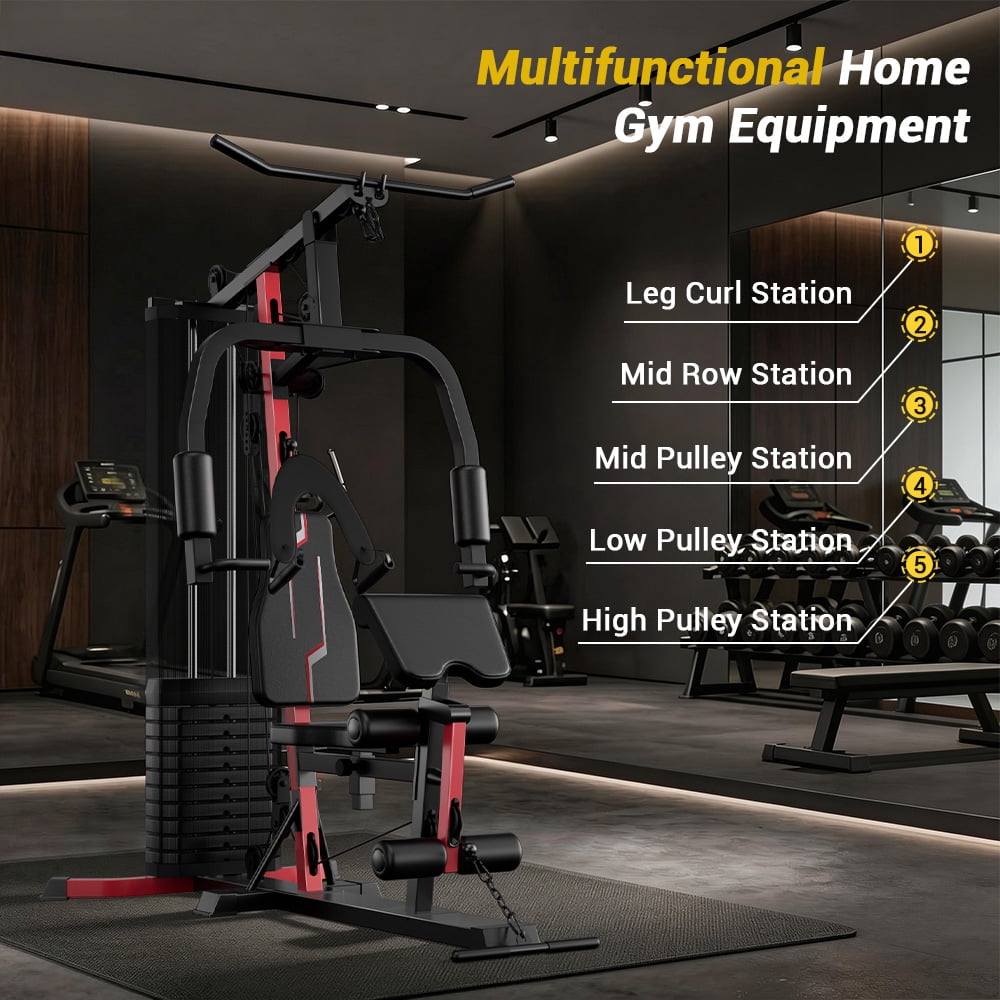 SONITU Home Gym Station with 160 lbs Weight Stack, Full Body Training Equipment, All-in-One Workout Station