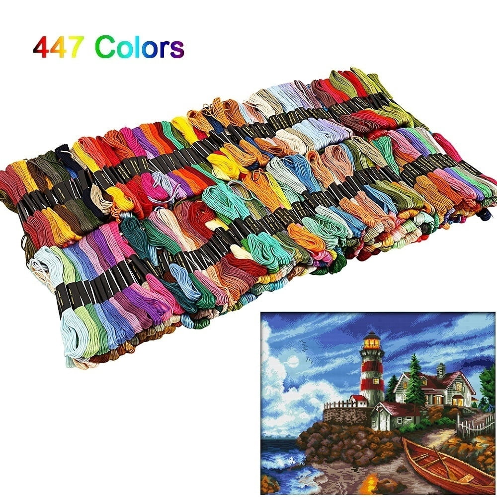 Fznkrag 450Pcs Embroidery Floss, Multi Colors Cotton DMC Cross Floss Stitch Thread Embroidery Sewing Skeins(447 Colors)