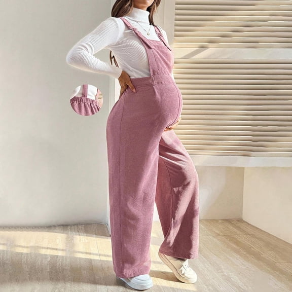 Xdegoge Maternity Overalls for Women Corduroy Wide Leg Jumpsuit Adjustable Straps Side Buttons Comfy Pregnancy Clothes Casual Baggy Romper Pants