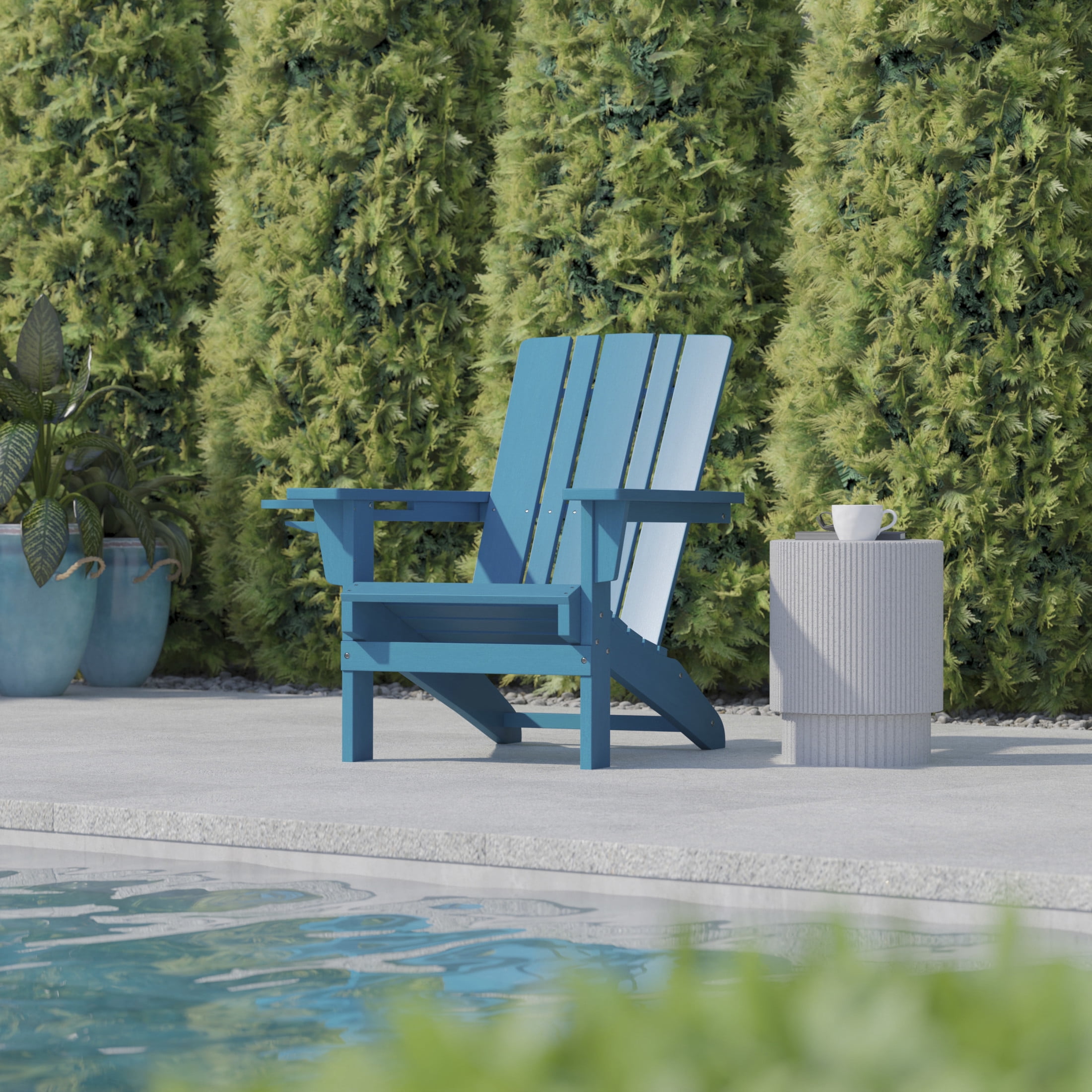 BizChair Adirondack Chair with Cup Holder, Weather Resistant HDPE Adirondack Chair in Blue