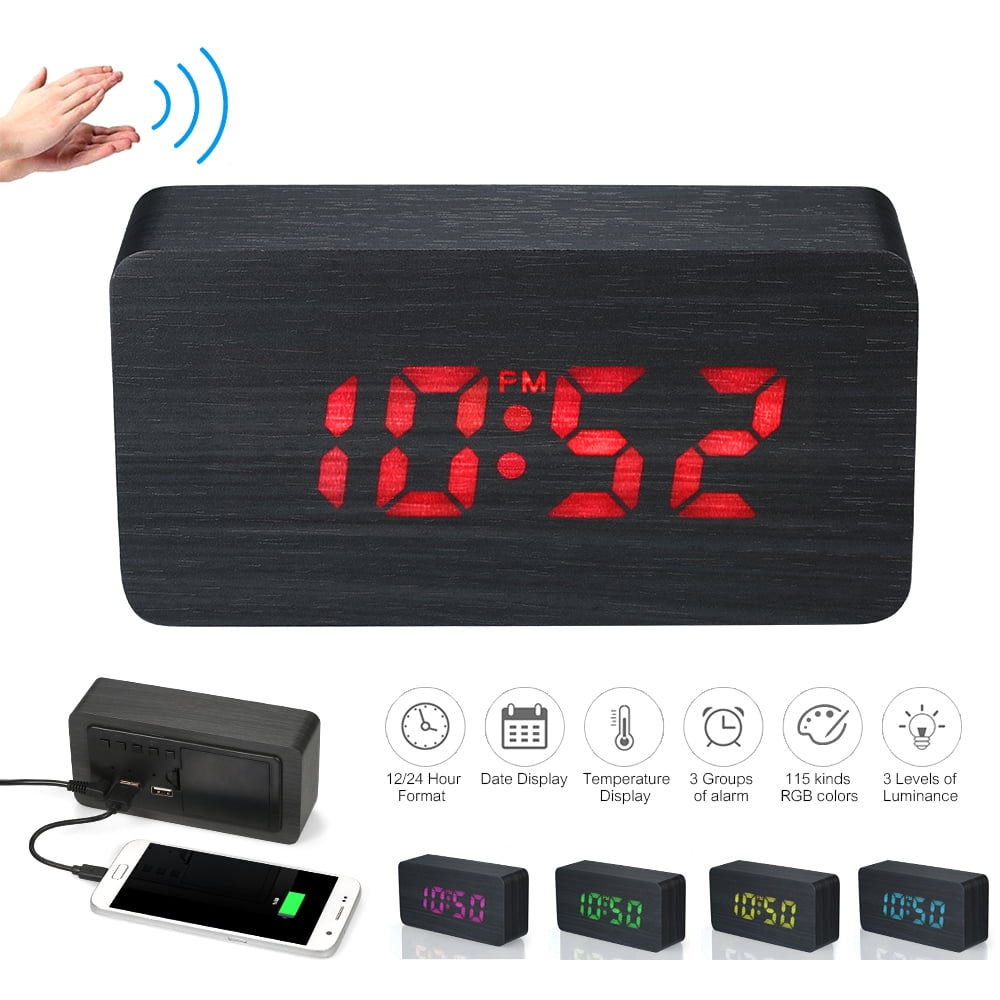 USB/Battery Operated Digital 115Color RGB LED Alarm Clock Time