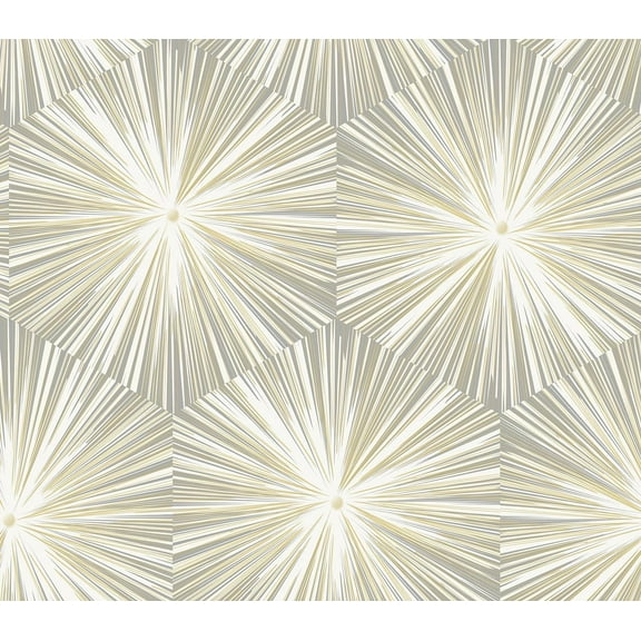 NextWall Hex Starburst Geometric Peel and Stick Wallpaper (Grey & Metallic Gold)