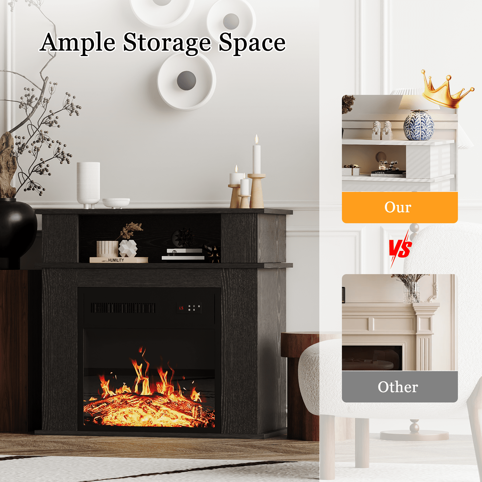 Waleaf 28" Electric Fireplace with Mantel Wooden Surround Freestanding Firebox for Living Room,Black