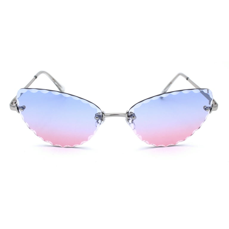 SA106 Womens Floral Petal Bevel Edge Rimless Cat Eye Sunglasses Silver Blue Pink, Women's, Size: One Size
