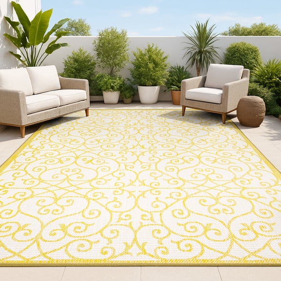 JONATHAN Y SANTA MONICA 9 x 12 Area Rug, Madrid Vintage Filigree Textured Weave - Cream/Yellow, SMB107D-9