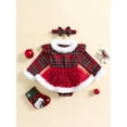 thumbnail image 3 of Elippeo 2-Piece Baby Girls Plaid Set 3 6 12 18 Months Terry Trim Sequins Mesh Dress Long Sleeve Ruffled Romper Bow Headband Adorable Outfits, 3 of 8