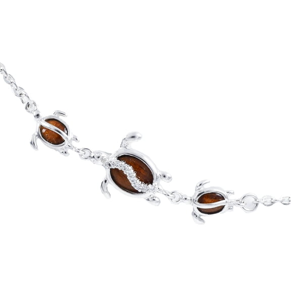 Beautiful Hawaiian Genuine Koa Wood Sea Turtle Ankle Bracelet, Sterling Silver Koa Wood Turtle Anklet, A8526 Birthday Valentine Gift