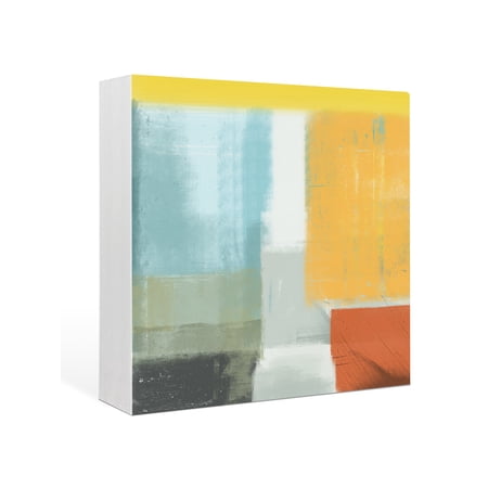 Wood Box Sign Abstract Artwork Orange Yellow Square Boxes Sgin Desk Decor Decorative Wood Block Plaque Modern Art Wooden Signs for Home Tabletop Shelf Wall Office Room Table Decorations Gifts 6 x6