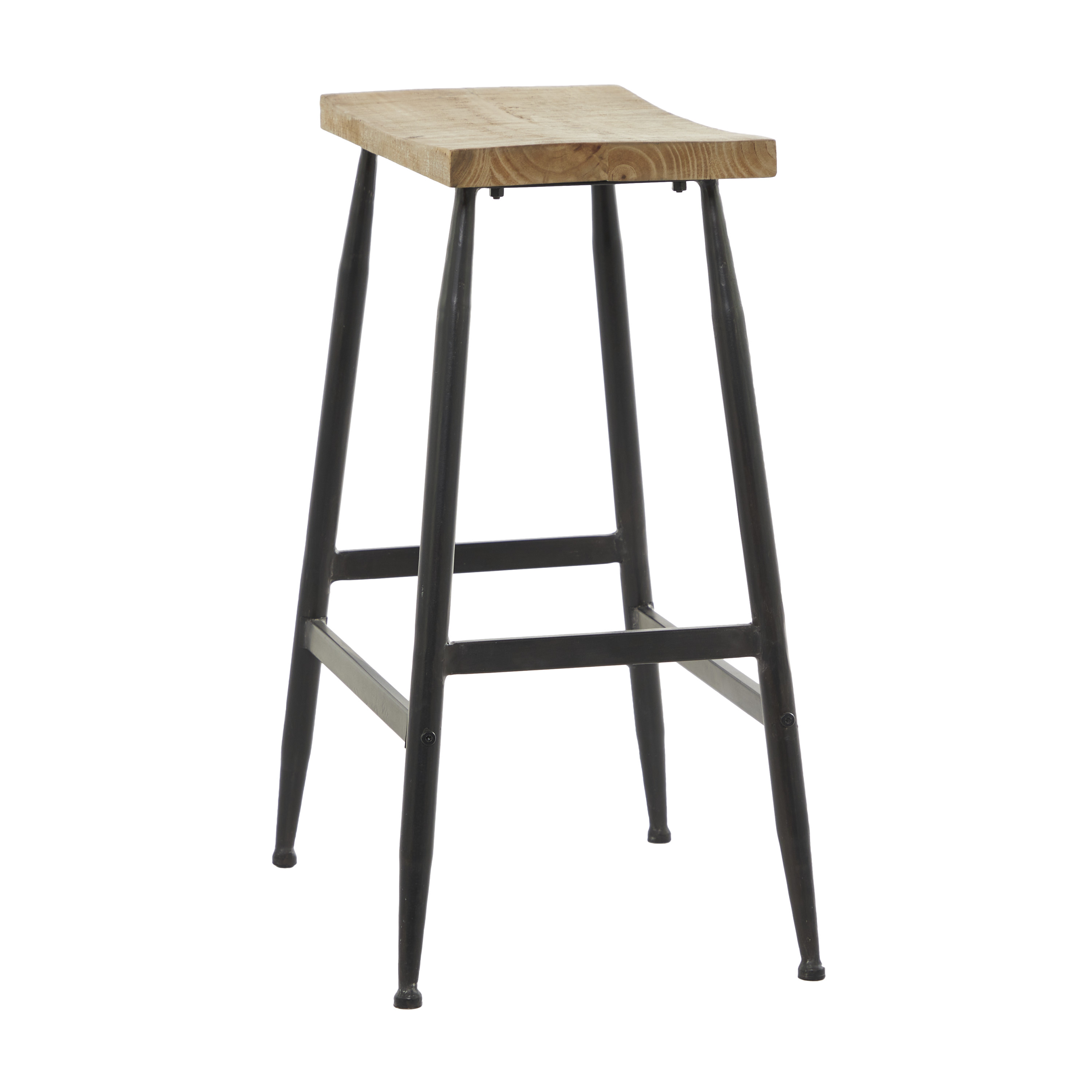 DecMode 18" x 25" Black Metal Counter Stool with Brown Wood Top, 1-Piece