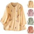 thumbnail image 2 of ShiShine Womens Trendy Embroidery Tops 3/4 Long Sleeve Button T Shirts Dressy Casual Blouses Loose Tunics, 2 of 4
