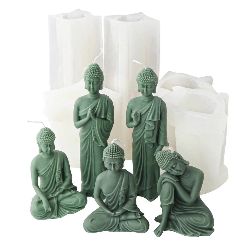 Geemin Buddha Statue Candle Molds 3D Buddha Candle Resin Silicone Moulds for DIY Gypsum Crafts Making Desktop Home Decorations