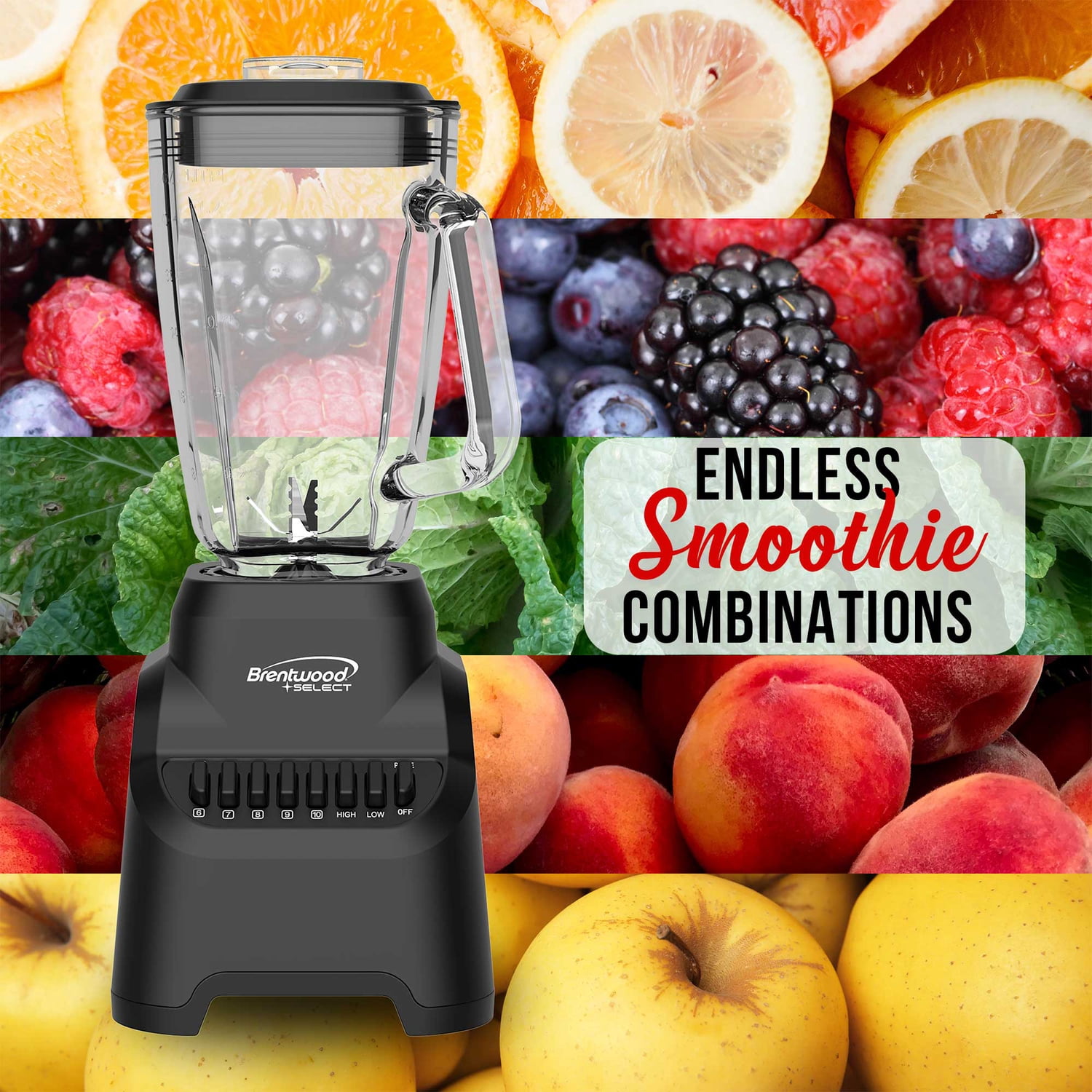 Brentwood Select 5.3-Cup 500-Watt 10-Speed Countertop Blender with Pulse Button, JBS-500BK