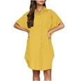 thumbnail image 4 of Quinlirra Women's Summer Button Up Shirt Skirt Dresses With A Collar Made Of Cotton And Linen Mini Dress Shirt Dress Yellow S, 4 of 6