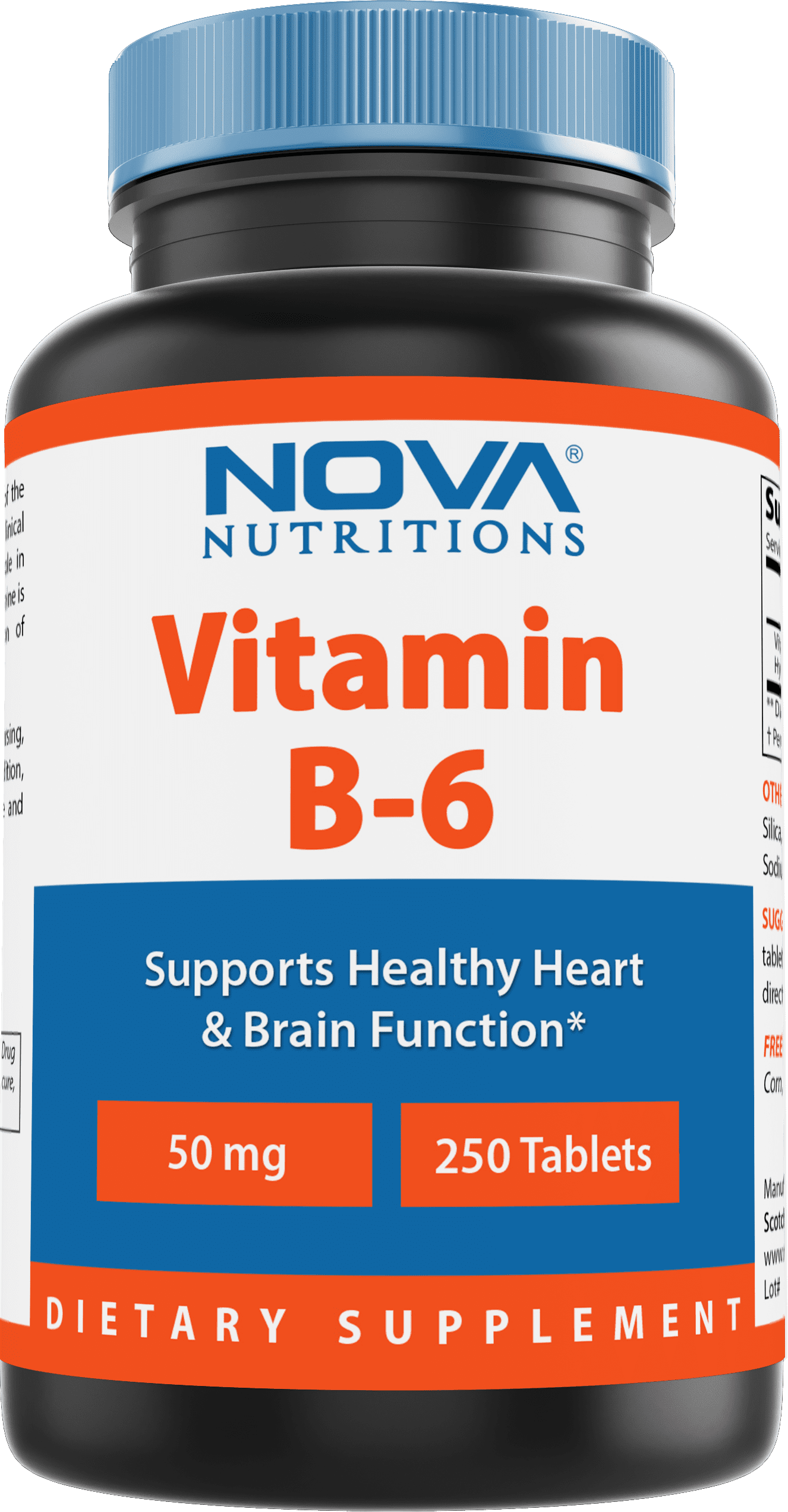 Nova Nutritions Vitamin B6 50 mg - Supports Healthy Nervous System, Metabolism & Cell Health - 250 Tablets
