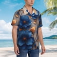 thumbnail image 3 of Balery Elegant Blue Gold Blooms Camisas hawaianas de manga corta para hombre, camisas playeras de corte holgado, camisas de vacaciones con botones,Medium, 3 of 7