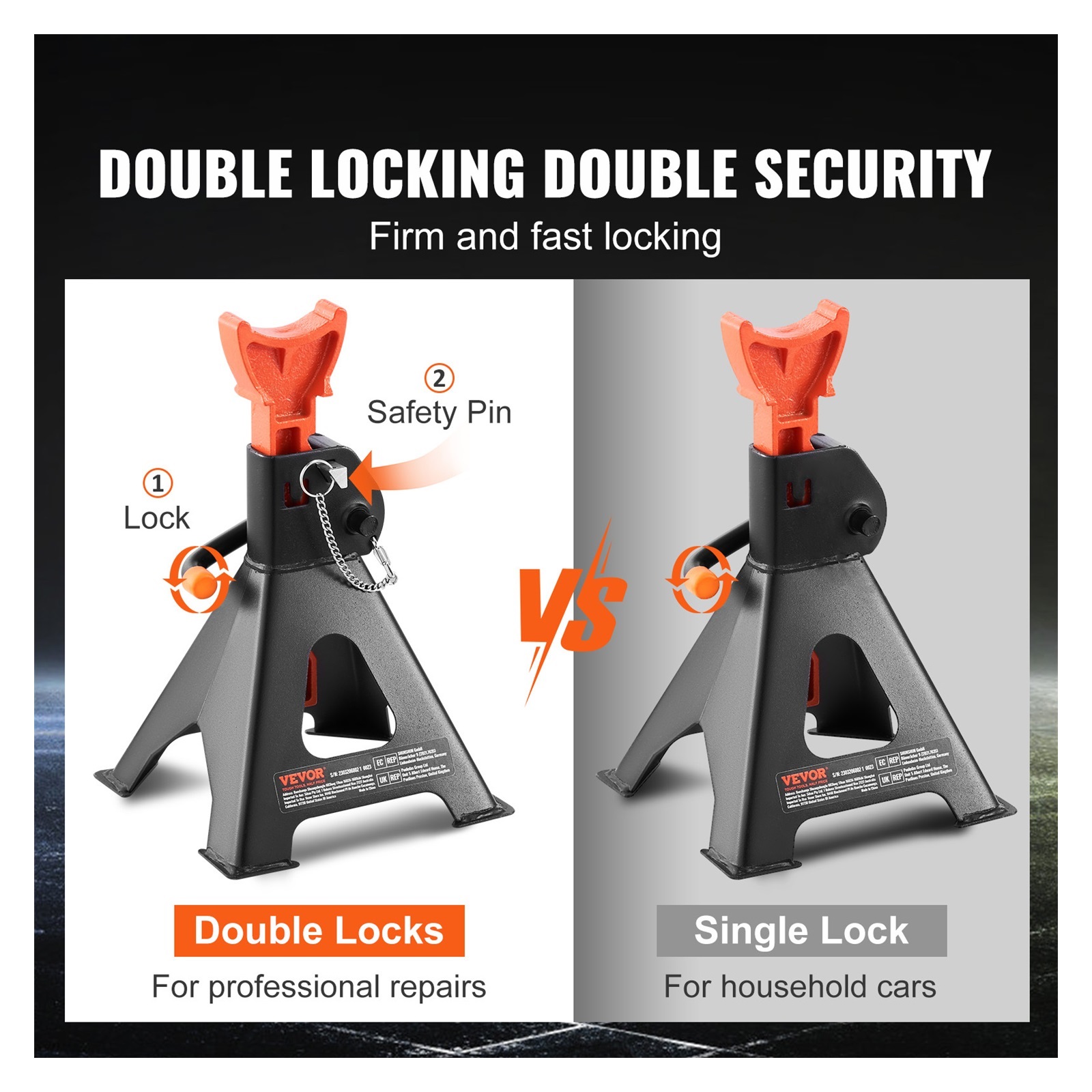 Jack Stands 3/6 Ton (6000/12000 Lbs) Capacity Car Jack Stands Double Locking Adjustable Height For Lifting SU Pickup Truck ,Easy to Operate