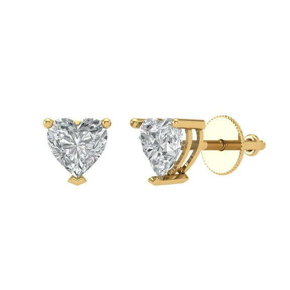 1.5 ct Screw-Back Stud Earrings for Women | 6.0mm Heart Cut Moissanite | 18K Yellow Gold