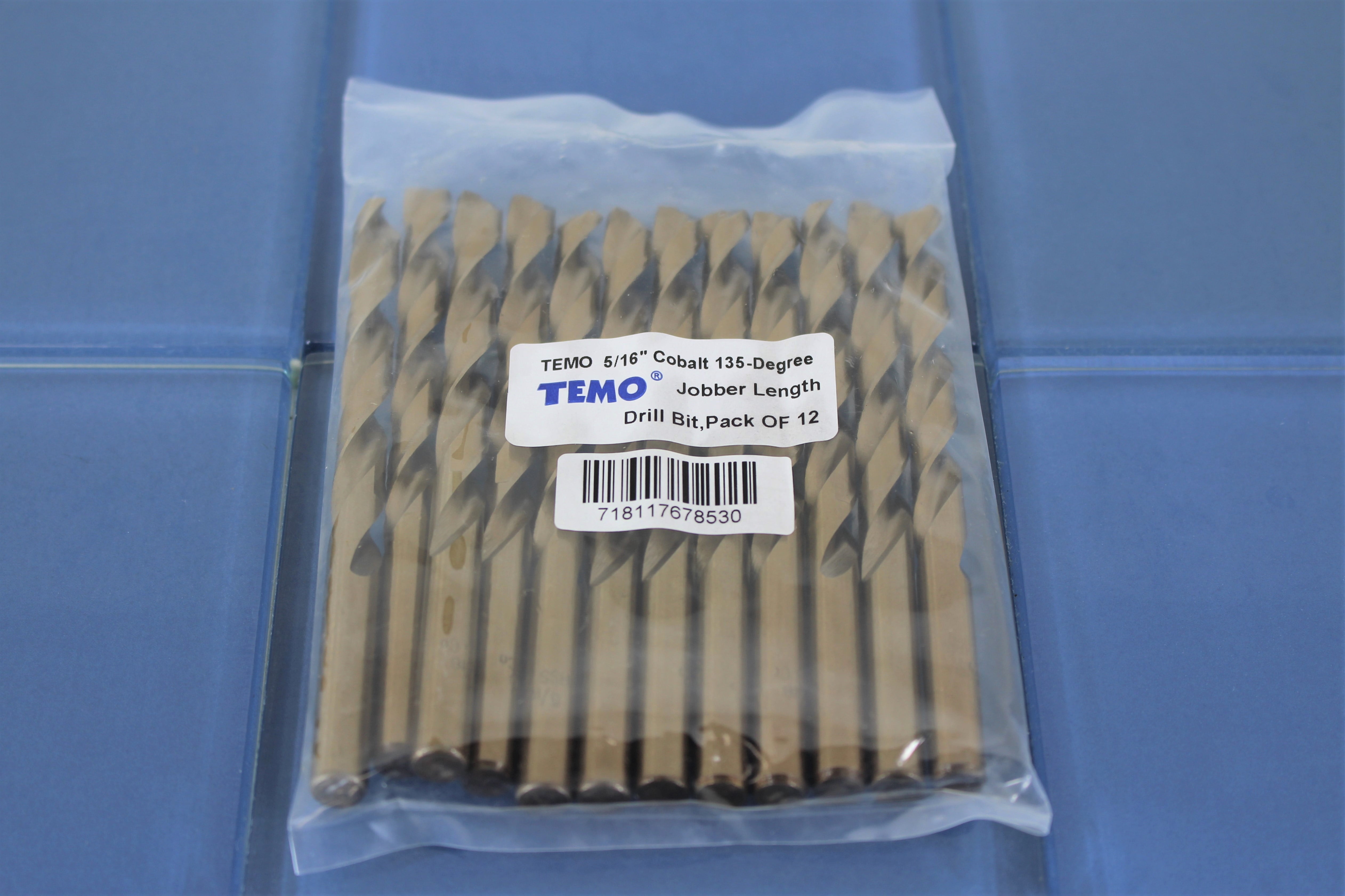 TEMO 12 pc 5/16 Inch Cobalt 135 Degree Jobber Drill Bit 6 Inch Length