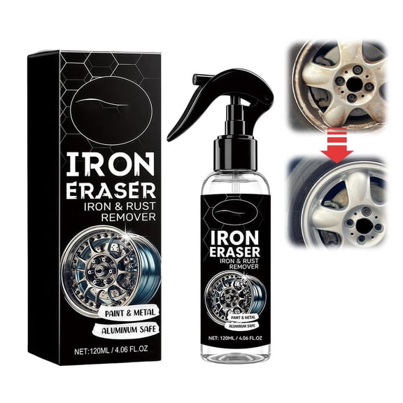 Iron Eraser Rust Remover Spray – 120ml Iron Particle & Brake Dust Cleaner for Car Wheels, Paint, Tools & Hardware(4 oz)