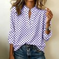 thumbnail image 2 of Tqcoqu Women's Polka Dot Stand Collar Half Placket Blouse Long Sleeve Loose Casual Office Long Shirt, 2 of 9