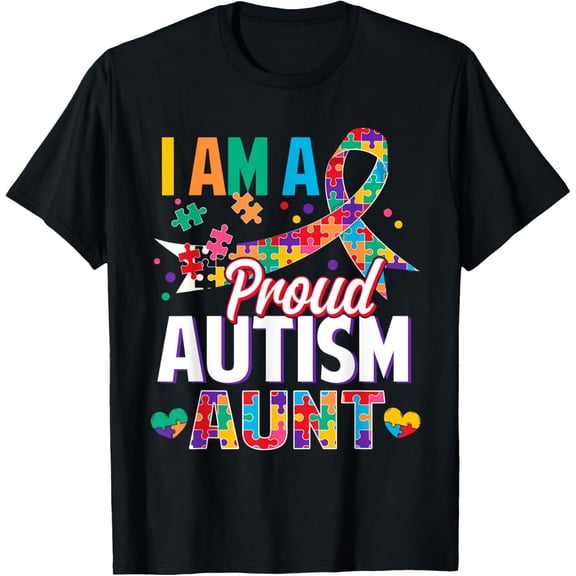 I'm a Proud Autism Aunt Autism Awareness Puzzle Piece Auntie T-Shirt