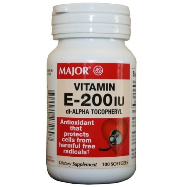 Major E200 IU DlAlpha Tocopheryl Vitamin E Tablets, Yellow, 100 Count