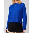 thumbnail image 4 of xiaxaixu Women’s Ripped Sweaters, Long Sleeve Round Neck Solid Color Loose Knit Jumper Tops, 4 of 9