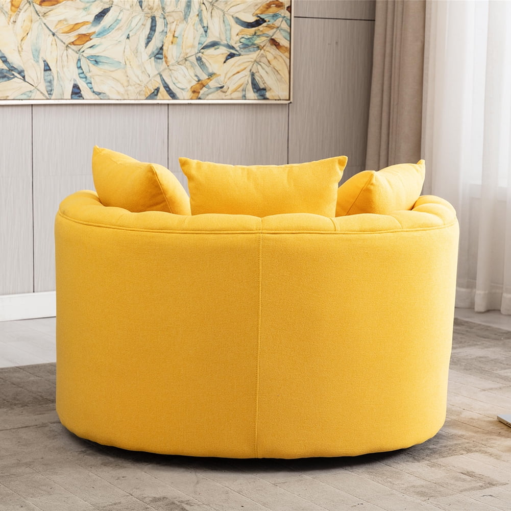Kepooman Modern Akili Swivel Accent Chair for Hotel Living Room, Leisure Upholstered Half-Moon Metal Shaped Base Shell Chairs, Yellow Kepooman Modern Akili Swivel Accent Chair for Hotel Living Room, Leisure Upholstered Half-Moon Metal Shaped Base Shell Chairs, Yellow